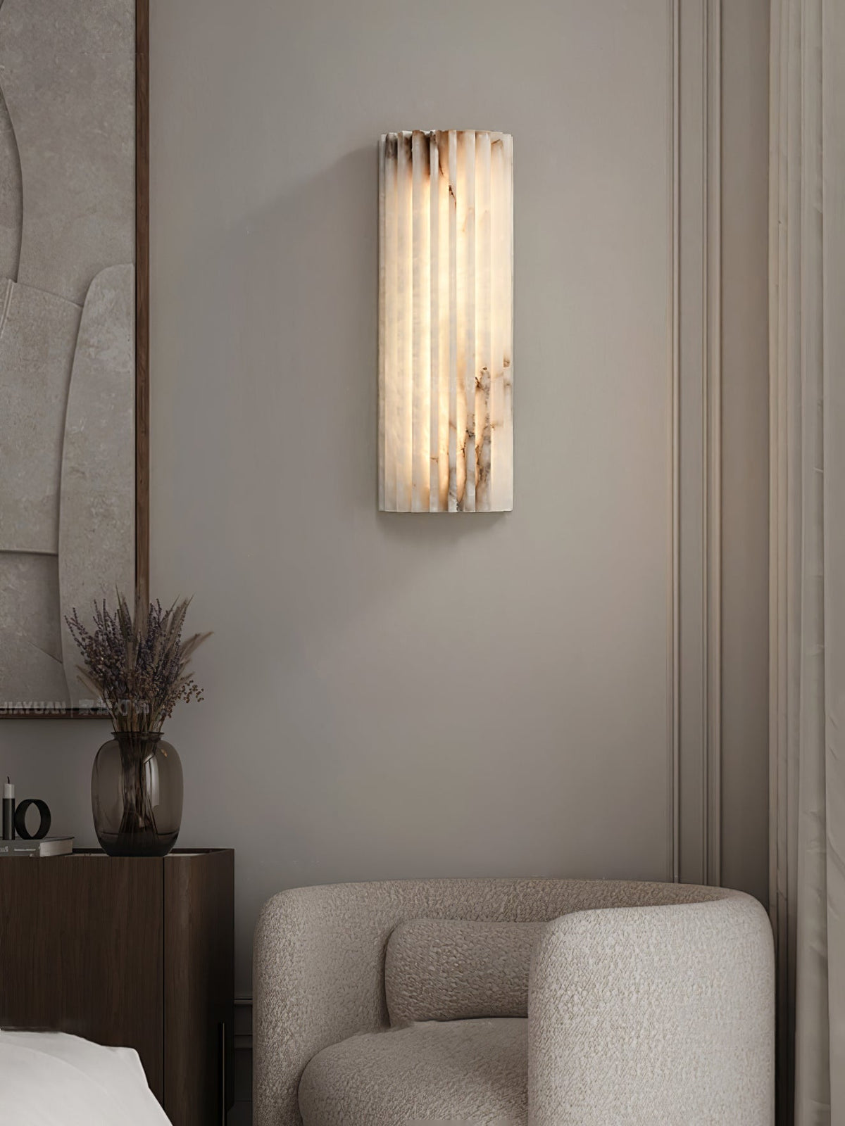 Natural Stone Wall Sconce 12 in Integrated LED Ribbed Surface Indoor Lighting Fixture for Bedroom Hallway Living Room Warm Ambient Glow
