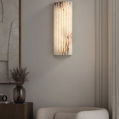 Alabaster LED Sconce 12 Inch Vertical Stone Wall Light for Vanity Hallway Bedroom Soft Glow Ambient Fixture Hardwired Modern Indoor Lighting
