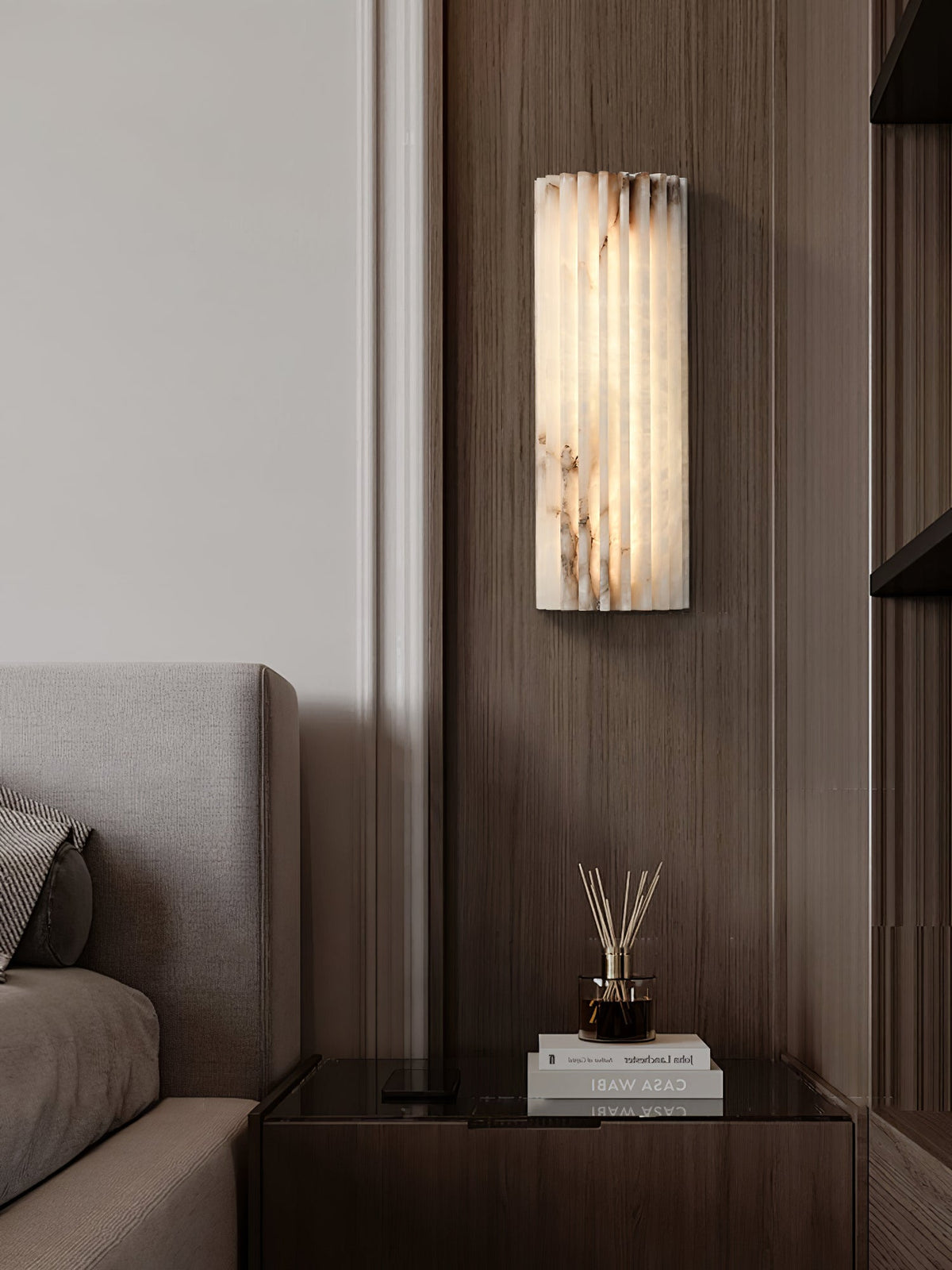Natural Stone Wall Sconce 12 in Integrated LED Ribbed Surface Indoor Lighting Fixture for Bedroom Hallway Living Room Warm Ambient Glow