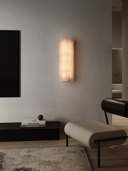 Natural Stone Wall Sconce 12 in Integrated LED Ribbed Surface Indoor Lighting Fixture for Bedroom Hallway Living Room Warm Ambient Glow