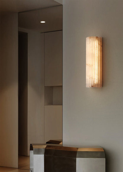 Natural Stone Wall Sconce 12 in Integrated LED Ribbed Surface Indoor Lighting Fixture for Bedroom Hallway Living Room Warm Ambient Glow