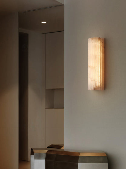 Natural Stone Wall Sconce 12 in Integrated LED Ribbed Surface Indoor Lighting Fixture for Bedroom Hallway Living Room Warm Ambient Glow