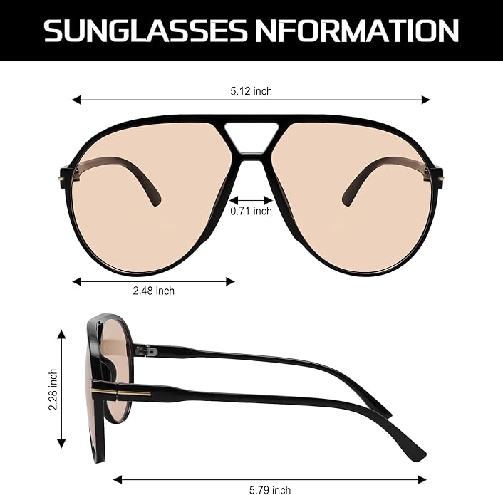Aviator Sunglasses for Men and Women, Square Oversized Sunglasses with UV400 Protection, Retro Aviator Glasses