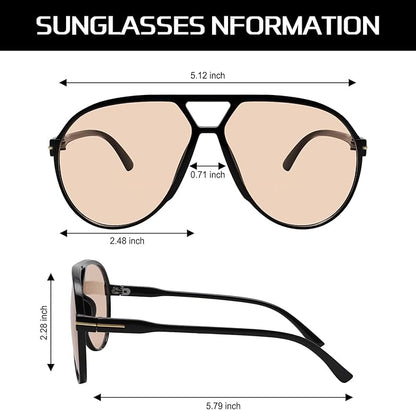 Aviator Sunglasses for Men and Women, Square Oversized Sunglasses with UV400 Protection, Retro Aviator Glasses