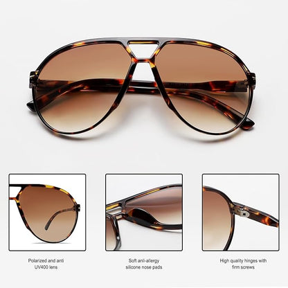 Aviator Sunglasses for Men and Women, Square Oversized Sunglasses with UV400 Protection, Retro Aviator Glasses