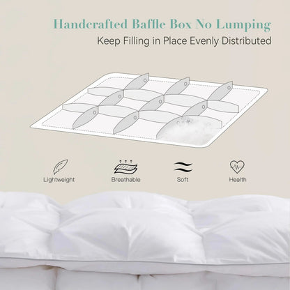 White Goose Down Comforter with Pinch Pleat Design - All-Season Medium Weight Duvet, 750 Fill Power, Breathable Insulation for Year-Round