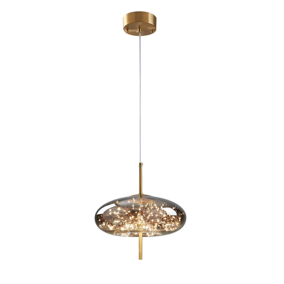 Glass Hanging Fixture with Adjustable Cord for Dining Table & Kitchen Island | Modern Suspended Light in Amber or Gray | Oval Sphere Capsule