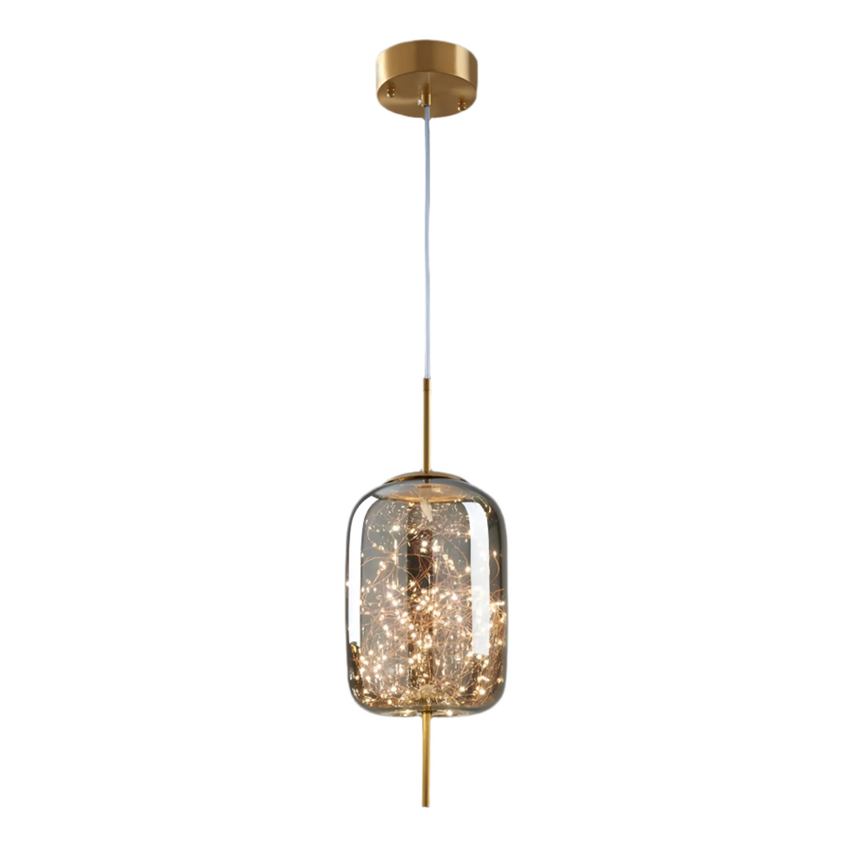 Glass Hanging Fixture with Adjustable Cord for Dining Table & Kitchen Island | Modern Suspended Light in Amber or Gray | Oval Sphere Capsule