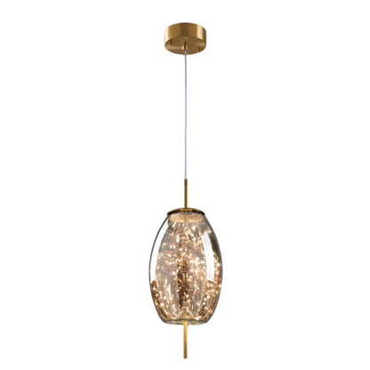 Glass Hanging Fixture with Adjustable Cord for Dining Table & Kitchen Island | Modern Suspended Light in Amber or Gray | Oval Sphere Capsule