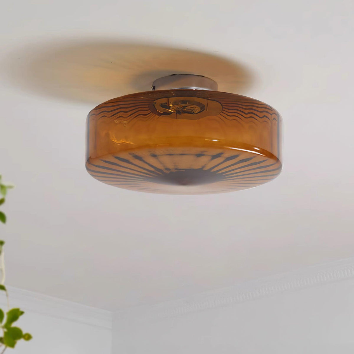 Flush Mount LED Ceiling Light Fixture 15 inch Amber Glass Chrome Finish Warm White for Bedroom Hallway Bathroom