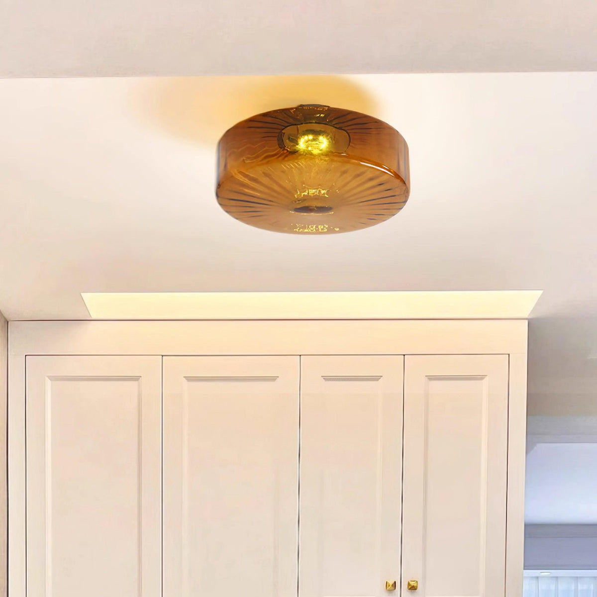 Flush Mount LED Ceiling Light Fixture 15 inch Amber Glass Chrome Finish Warm White for Bedroom Hallway Bathroom