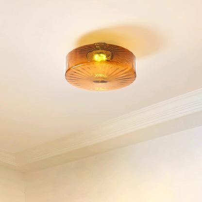 Flush Mount LED Ceiling Light Fixture 15 inch Amber Glass Chrome Finish Warm White for Bedroom Hallway Bathroom