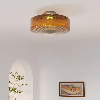 Flush Mount LED Ceiling Light Fixture 15 inch Amber Glass Chrome Finish Warm White for Bedroom Hallway Bathroom