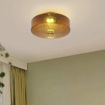 Flush Mount LED Ceiling Light Fixture 15 inch Amber Glass Chrome Finish Warm White for Bedroom Hallway Bathroom