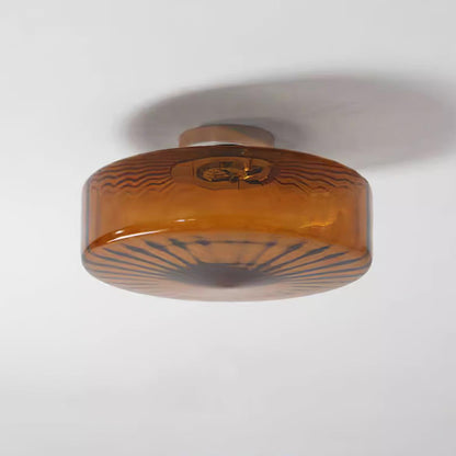 Flush Mount LED Ceiling Light Fixture 15 inch Amber Glass Chrome Finish Warm White for Bedroom Hallway Bathroom