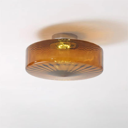 Flush Mount LED Ceiling Light Fixture 15 inch Amber Glass Chrome Finish Warm White for Bedroom Hallway Bathroom