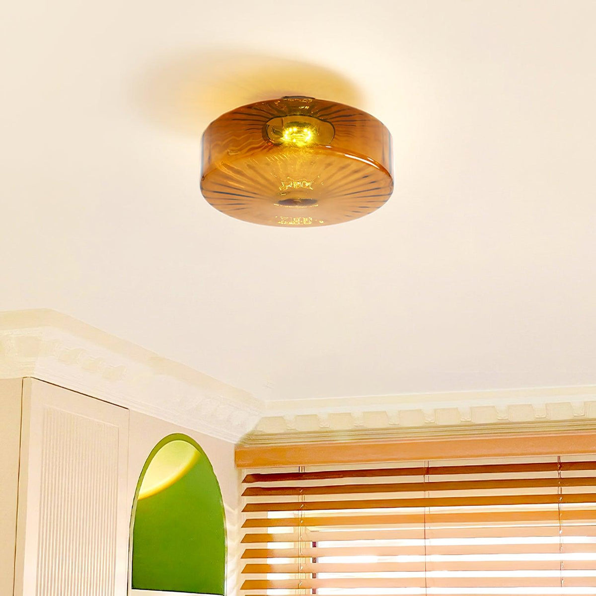 Flush Mount LED Ceiling Light Fixture 15 inch Amber Glass Chrome Finish Warm White for Bedroom Hallway Bathroom