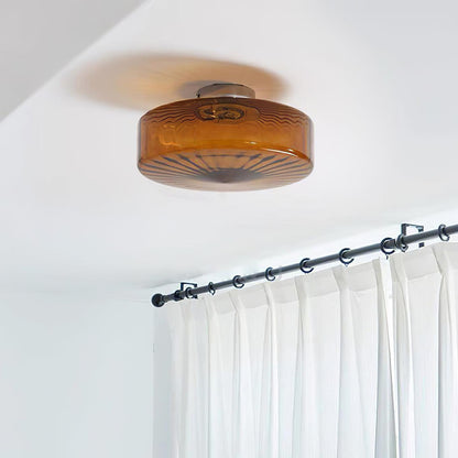 Flush Mount LED Ceiling Light Fixture 15 inch Amber Glass Chrome Finish Warm White for Bedroom Hallway Bathroom