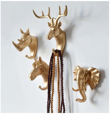 Animal Head Wall Hook Resin Sculpture Gold White Black Entryway Coat Key Towel Holder Storage Organizer for Bathroom Bedroom Modern Home Dec