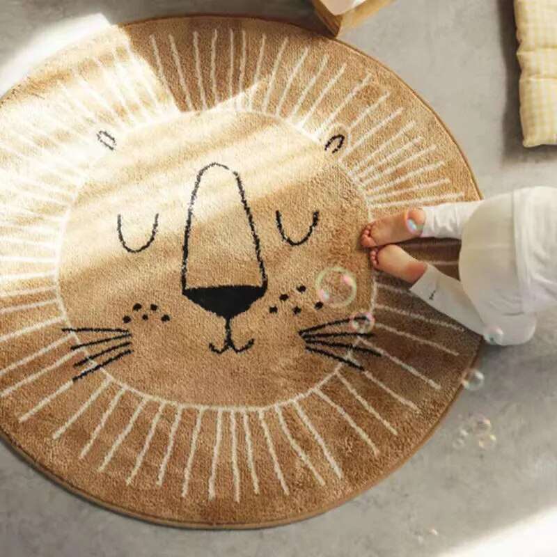 Round Animal Play Mat for Kids Bedrooms – Soft Microfiber Floor Rug with Safari Theme, Machine Washable, Multiple Sizes for Nursery & Playro