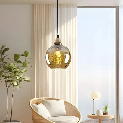 Spherical Glass Ceiling Fixture E26 Socket 8-Inch Gray Shade for Dining Areas Bedrooms Kitchens Adjustable Cord Ambient Fixture