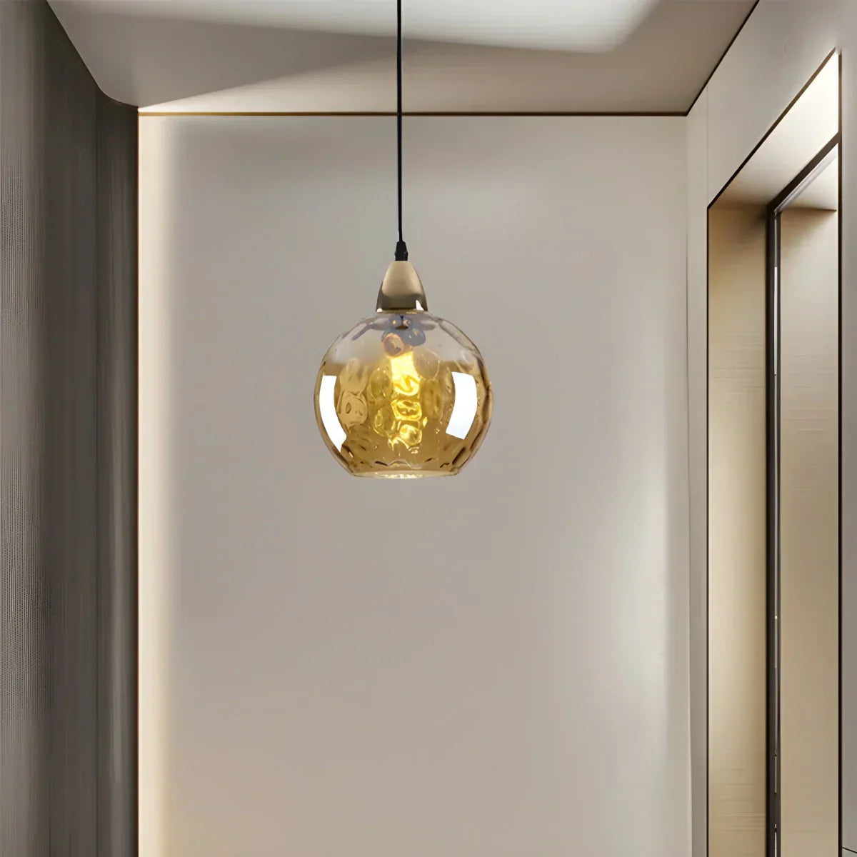 Spherical Glass Ceiling Fixture E26 Socket 8-Inch Gray Shade for Dining Areas Bedrooms Kitchens Adjustable Cord Ambient Fixture