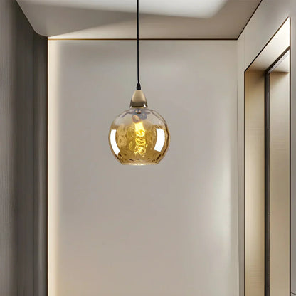Spherical Glass Ceiling Fixture E26 Socket 8-Inch Gray Shade for Dining Areas Bedrooms Kitchens Adjustable Cord Ambient Fixture