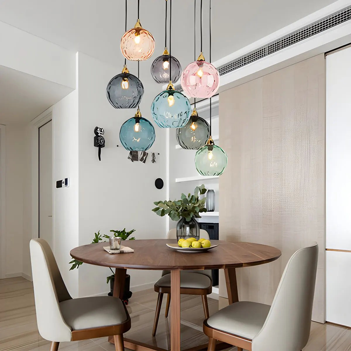 Spherical Glass Ceiling Fixture E26 Socket 8-Inch Gray Shade for Dining Areas Bedrooms Kitchens Adjustable Cord Ambient Fixture