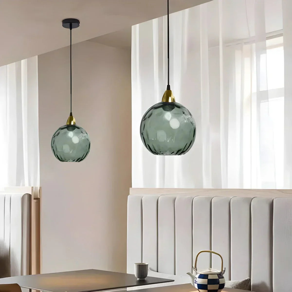 Spherical Glass Ceiling Fixture E26 Socket 8-Inch Gray Shade for Dining Areas Bedrooms Kitchens Adjustable Cord Ambient Fixture