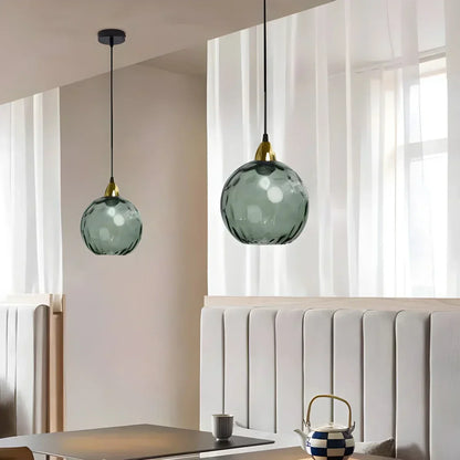 Spherical Glass Ceiling Fixture E26 Socket 8-Inch Gray Shade for Dining Areas Bedrooms Kitchens Adjustable Cord Ambient Fixture
