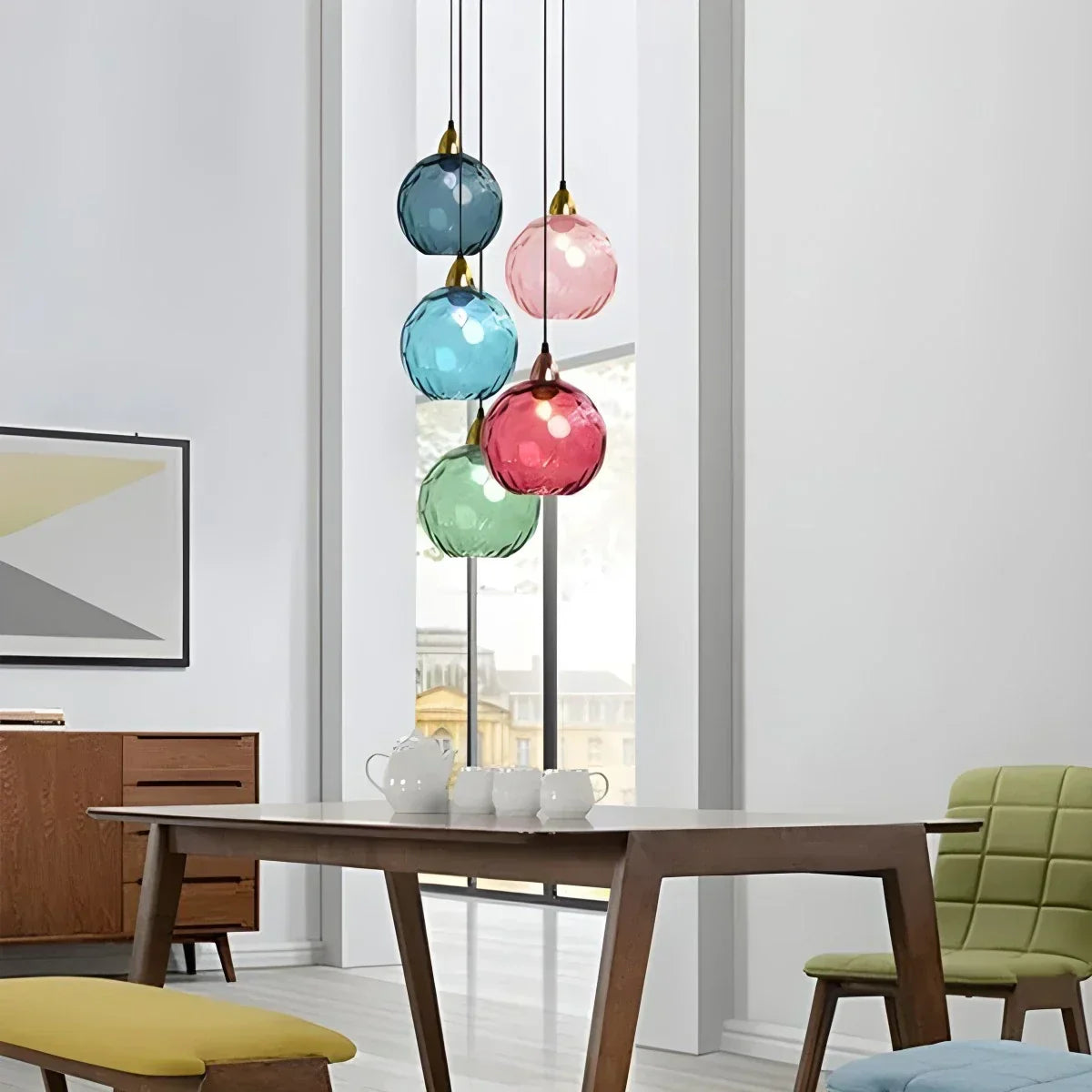 Spherical Glass Ceiling Fixture E26 Socket 8-Inch Gray Shade for Dining Areas Bedrooms Kitchens Adjustable Cord Ambient Fixture