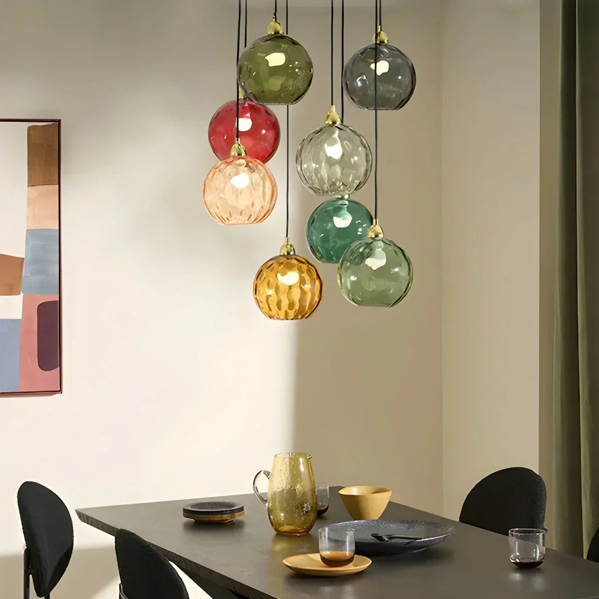 Spherical Glass Ceiling Fixture E26 Socket 8-Inch Gray Shade for Dining Areas Bedrooms Kitchens Adjustable Cord Ambient Fixture