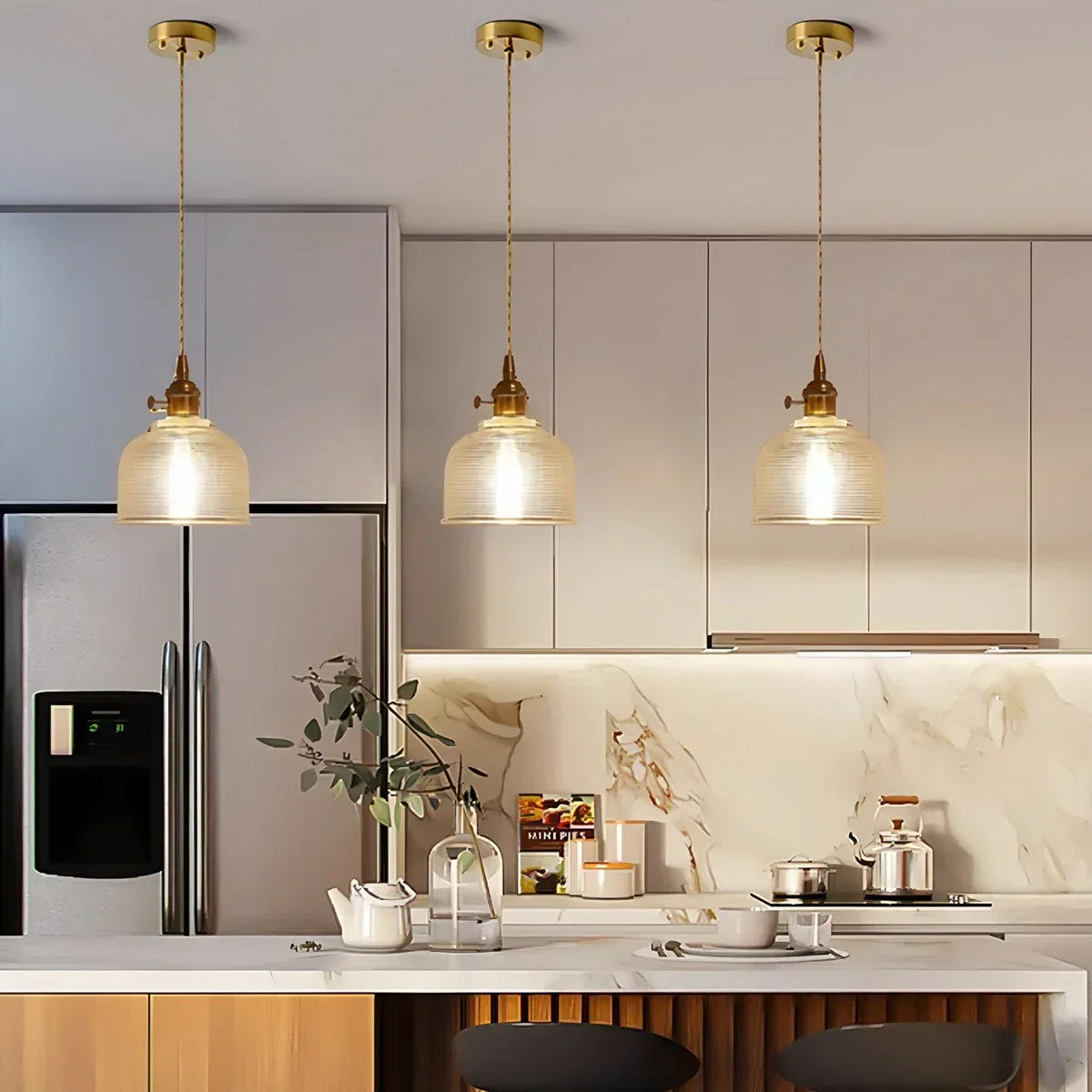 Adjustable Height Pendant Light with Clear Glass Shade Bronze Finish for Dining Table Kitchen Island Living Room Overhead Lighting