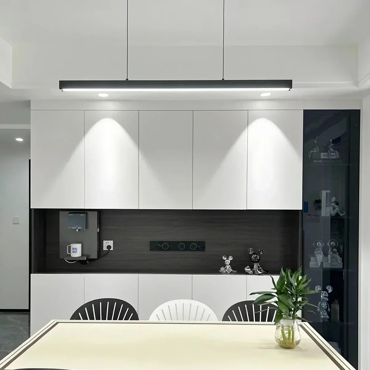 Linear LED Ceiling Fixture Black Aluminum Hanging Light for Dining Room Kitchen Island Office Desk Modern Minimalist Suspended Lamp Adjustab