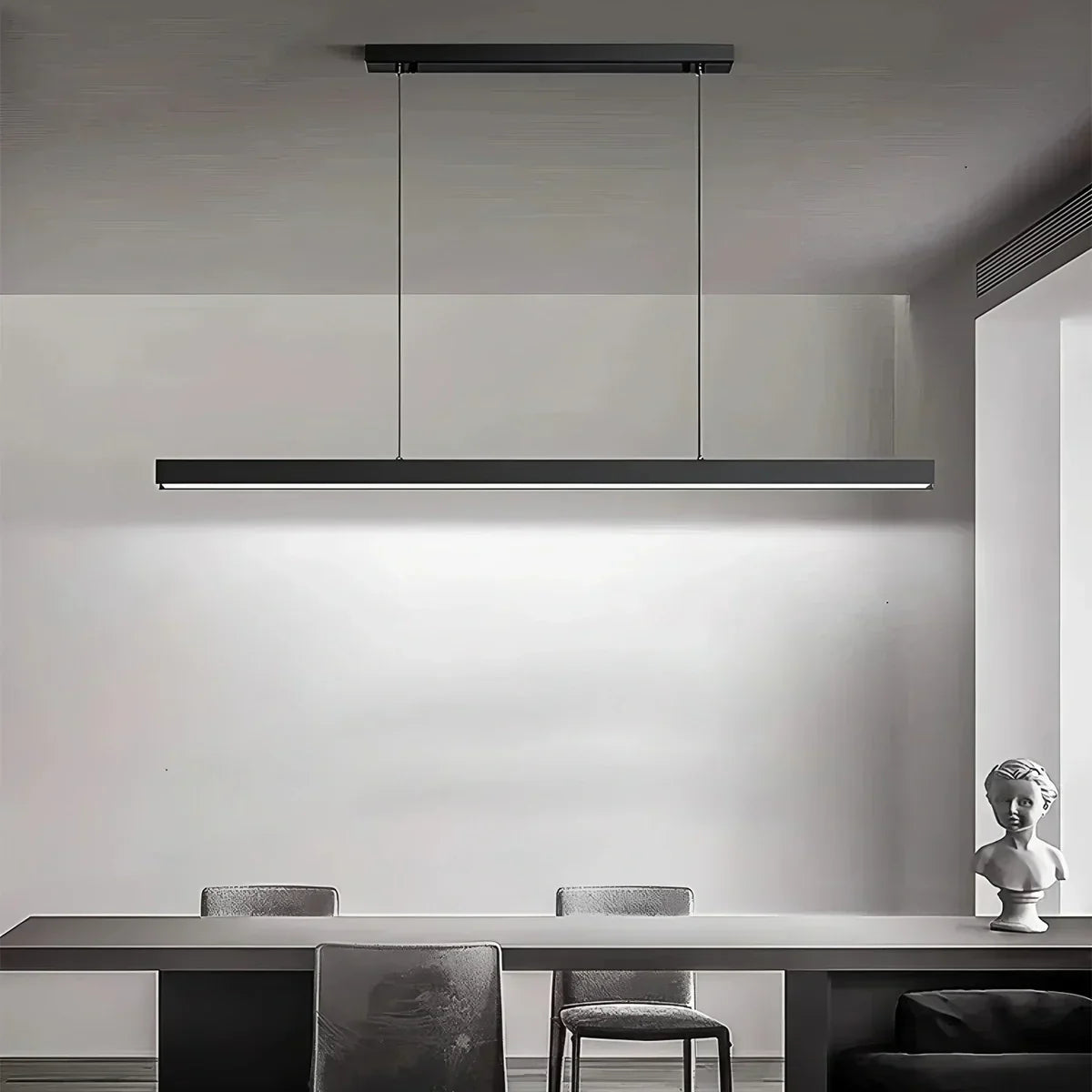 Linear LED Ceiling Fixture Black Aluminum Hanging Light for Dining Room Kitchen Island Office Desk Modern Minimalist Suspended Lamp Adjustab