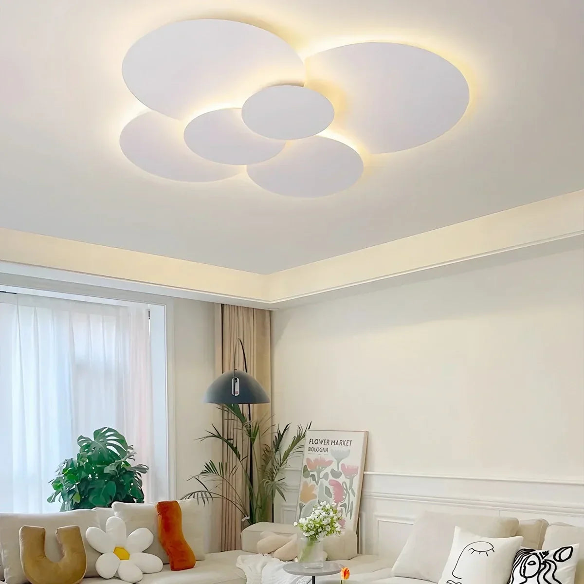 Flush Mount LED Ceiling Light with Rotating Discs White Dimmable Remote Control Modern Fixture for Bedroom Bathroom Living Room Hallway Adju