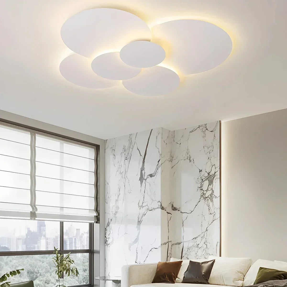 Flush Mount LED Ceiling Light with Rotating Discs White Dimmable Remote Control Modern Fixture for Bedroom Bathroom Living Room Hallway Adju