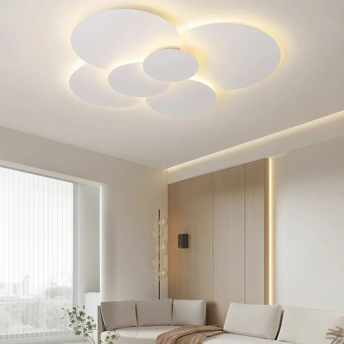 Flush Mount LED Ceiling Light with Rotating Discs White Dimmable Remote Control Modern Fixture for Bedroom Bathroom Living Room Hallway Adju