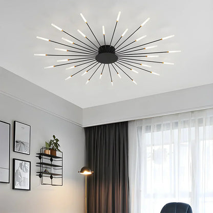 Multi-Arm Starburst Ceiling Fixture Metal LED Dimmable Gold Black 20-42 Bulb Open-Plan Dining Room Contemporary Statement Light Large Space