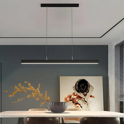 Linear LED Ceiling Fixture Black Aluminum Hanging Light for Dining Room Kitchen Island Office Desk Modern Minimalist Suspended Lamp Adjustab