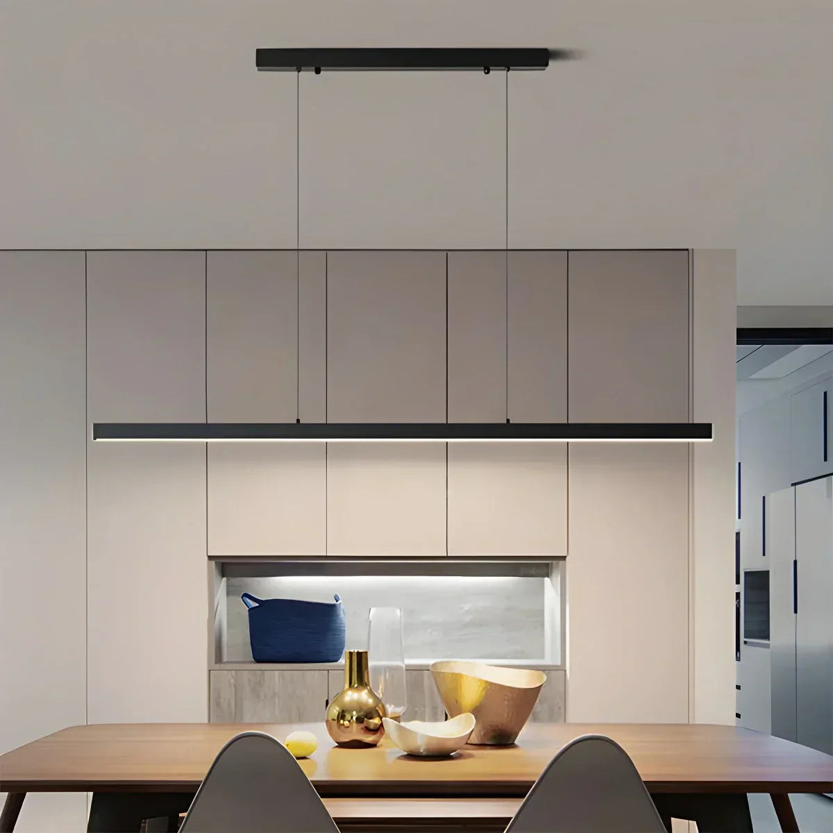Linear LED Ceiling Fixture Black Aluminum Hanging Light for Dining Room Kitchen Island Office Desk Modern Minimalist Suspended Lamp Adjustab