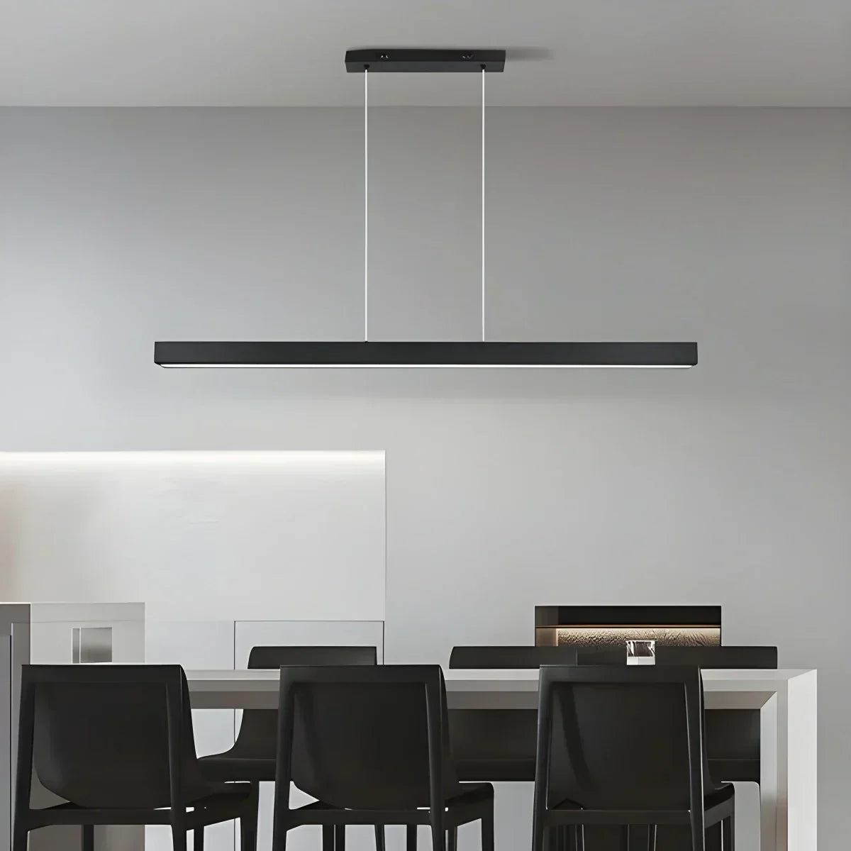 Linear LED Ceiling Fixture Black Aluminum Hanging Light for Dining Room Kitchen Island Office Desk Modern Minimalist Suspended Lamp Adjustab