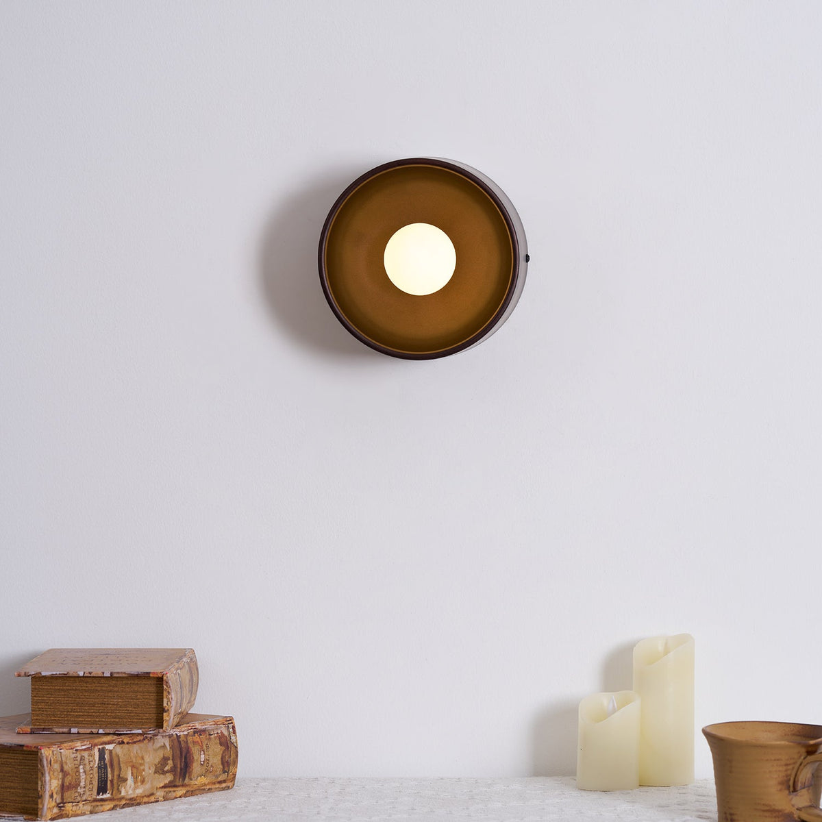 Sconce Light Fixture 7-Inch Round Metal & Glass Shade White for Bedroom Hallway Reading Nook Accent Lighting Compact Modern