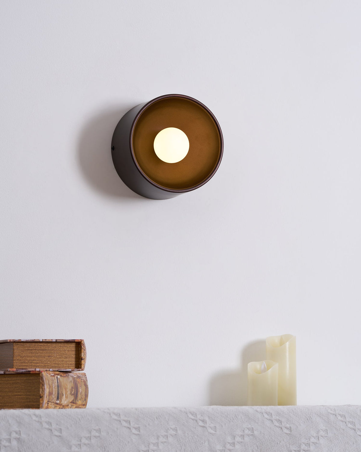 Sconce Light Fixture 7-Inch Round Metal & Glass Shade White for Bedroom Hallway Reading Nook Accent Lighting Compact Modern