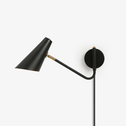 Swing-Arm Wall Sconce with 17-Inch Reach, Plug-In Bedside Reading Lamp for Bedroom, Adjustable Metal Task Light, E26 Socket, Black & Brass F