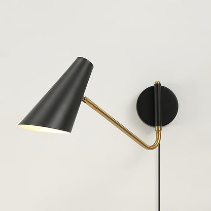 Swing-Arm Wall Sconce with 17-Inch Reach, Plug-In Bedside Reading Lamp for Bedroom, Adjustable Metal Task Light, E26 Socket, Black & Brass F
