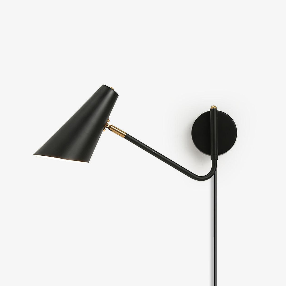 Swing-Arm Wall Sconce with 17-Inch Reach, Plug-In Bedside Reading Lamp for Bedroom, Adjustable Metal Task Light, E26 Socket, Black & Brass F