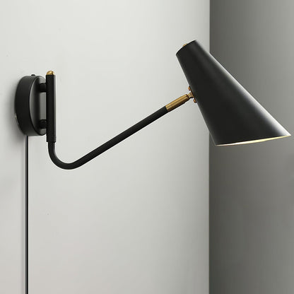 Swing-Arm Wall Sconce with 17-Inch Reach, Plug-In Bedside Reading Lamp for Bedroom, Adjustable Metal Task Light, E26 Socket, Black & Brass F