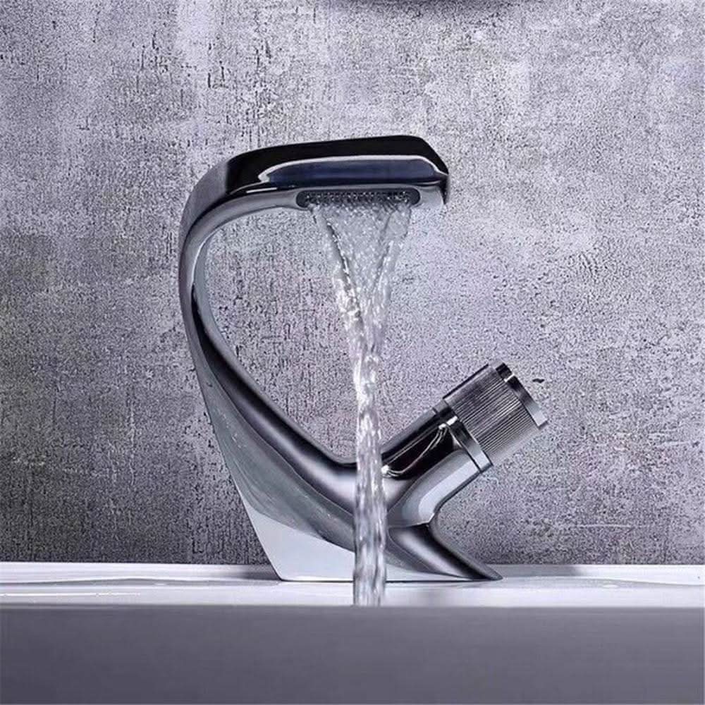 AQUAVEL – Modern Brass Waterfall Basin Mixer for Elegant Bathroom Design