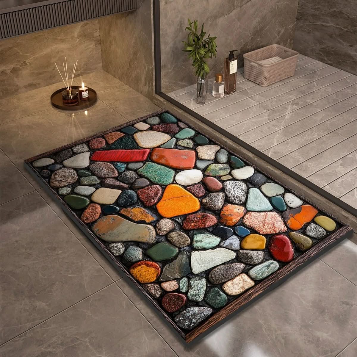 Rapid-Dry Stone Floor Mat 24x35 Inches Non-Slip Absorbent Rug for Shower Bath Entry Kitchen Hallway High-Traffic Wet Areas